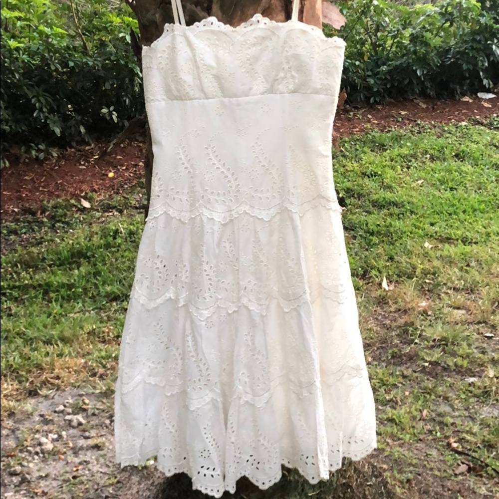 BcbgMacszria White strapless Eyelet Dress 0